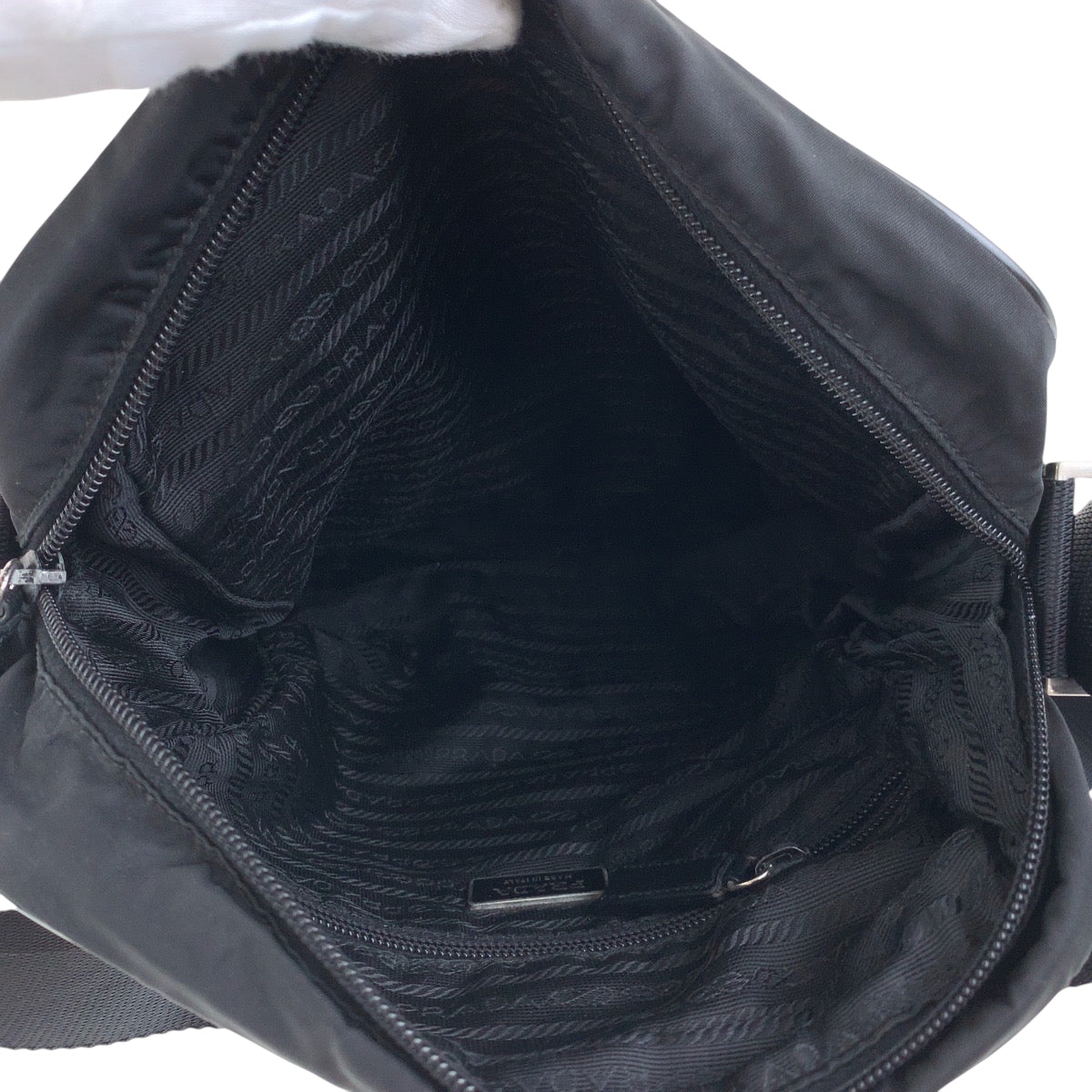 PRADA Shoulder Bag Nylon Black SilverMetal Shoulder Bag pochette Test Triangle With logo Women Used Authentic
