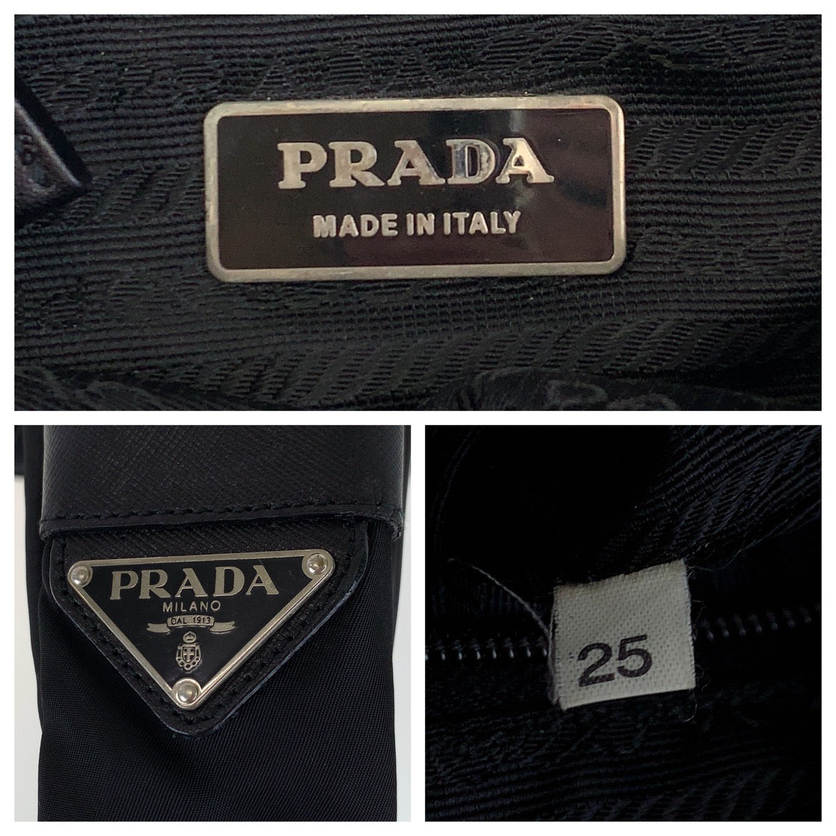 PRADA Shoulder Bag Nylon Black SilverMetal Shoulder Bag pochette Test Triangle With logo Women Used Authentic