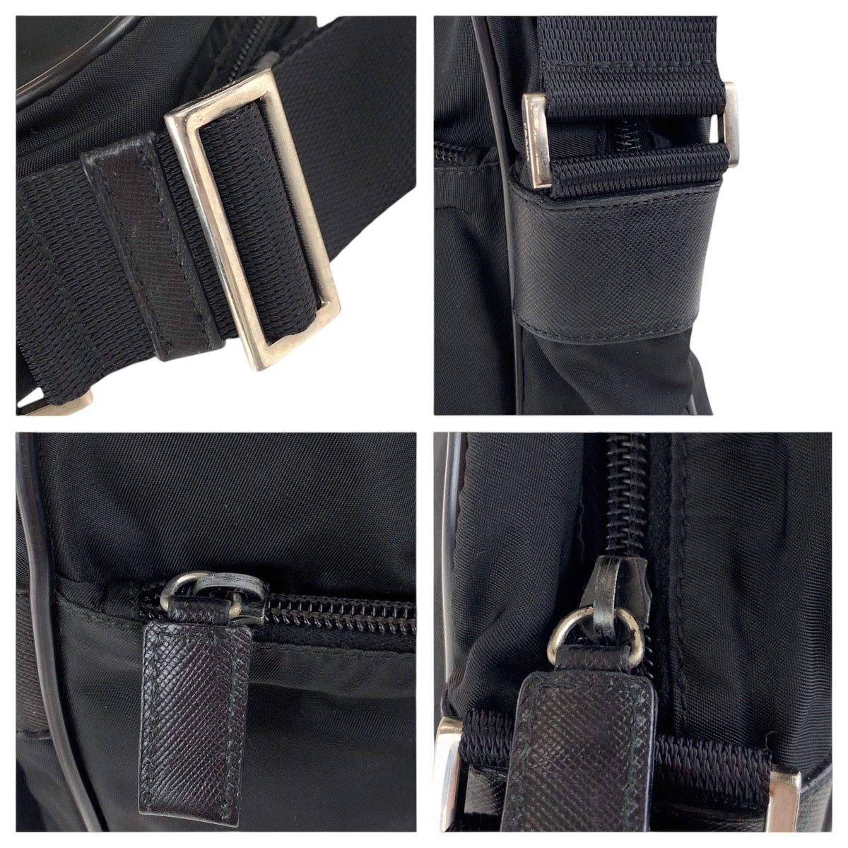 PRADA Shoulder Bag Nylon Black SilverMetal Shoulder Bag pochette Test Triangle With logo Women Used Authentic