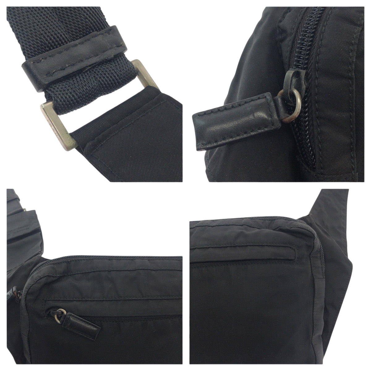 PRADA Shoulder Bag Nylon Black SilverMetal Shoulder Bag Sling bag Test Triangle With logo Women Used Authentic