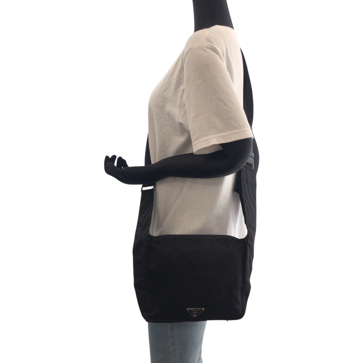 PRADA Shoulder Bag Nylon Black SilverMetal Shoulder Bag Sling bag Test Triangle With logo Women Used Authentic