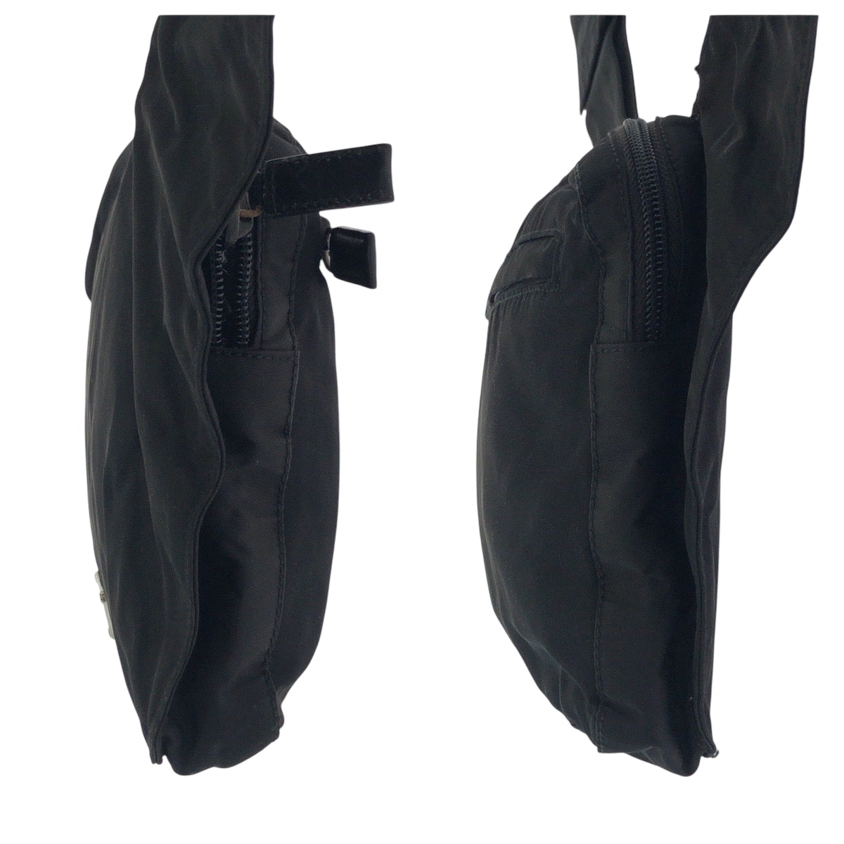 PRADA Shoulder Bag Nylon Black SilverMetal Shoulder Bag Sling bag Test Triangle With logo Women Used Authentic