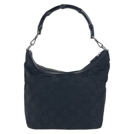 GUCCI Shoulder Bag 000 0531 Nylon, Leather Black SilverMetal Bamboo GG pattern Women Used Authentic
