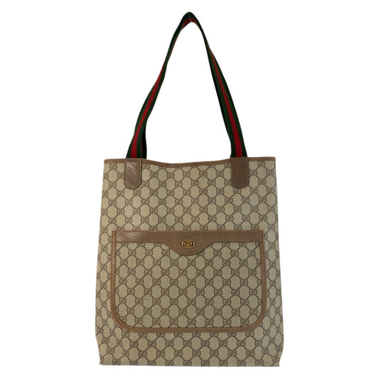 GUCCI Tote Bag 39 02 003 GG Supreme canvas, leather Beige Gold Metal Tote Bag Shoulder Bag Sherry Line Old Gucci Women Used Authentic