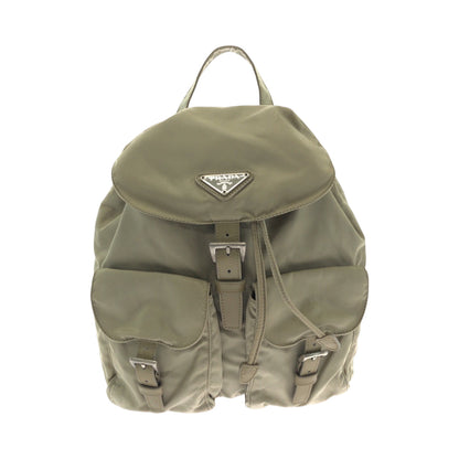 PRADA Backpack Nylon Greige SilverMetal Backpack Backpack Test Triangle With logo Women Used Authentic