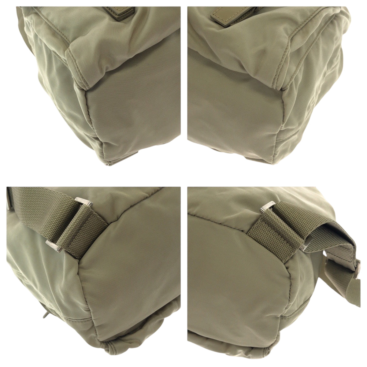 PRADA Backpack Nylon Greige SilverMetal Backpack Backpack Test Triangle With logo Women Used Authentic