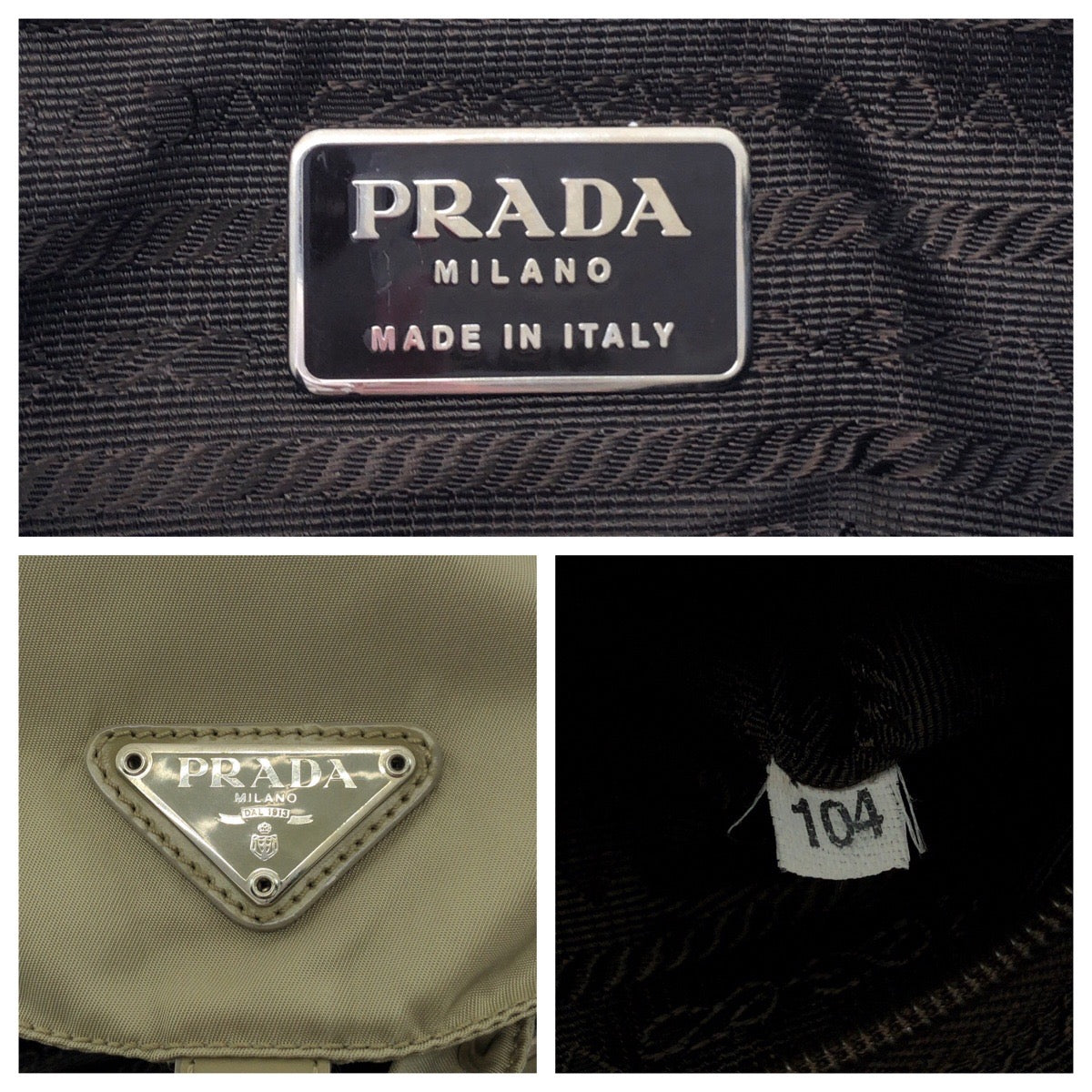 PRADA Backpack Nylon Greige SilverMetal Backpack Backpack Test Triangle With logo Women Used Authentic