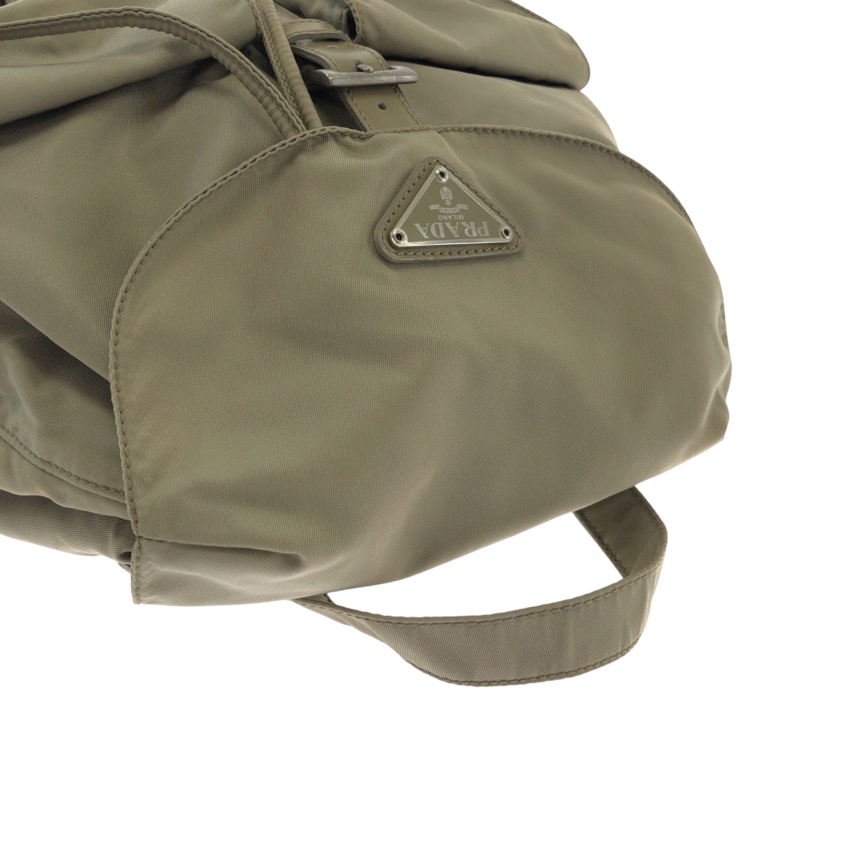 PRADA Backpack Nylon Greige SilverMetal Backpack Backpack Test Triangle With logo Women Used Authentic