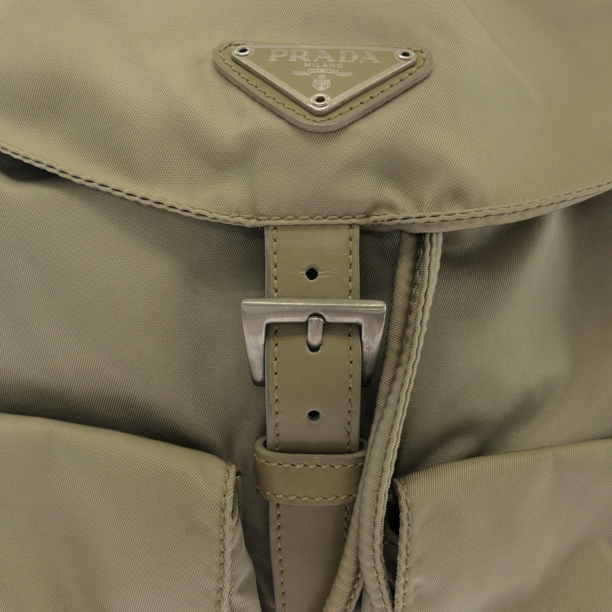 PRADA Backpack Nylon Greige SilverMetal Backpack Backpack Test Triangle With logo Women Used Authentic
