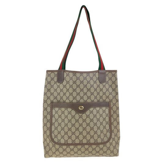 GUCCI Tote Bag 39 02 003 GG Supreme canvas, leather Brown Tote Bag Shoulder Bag Old Gucci Shelly Line Women Used Authentic