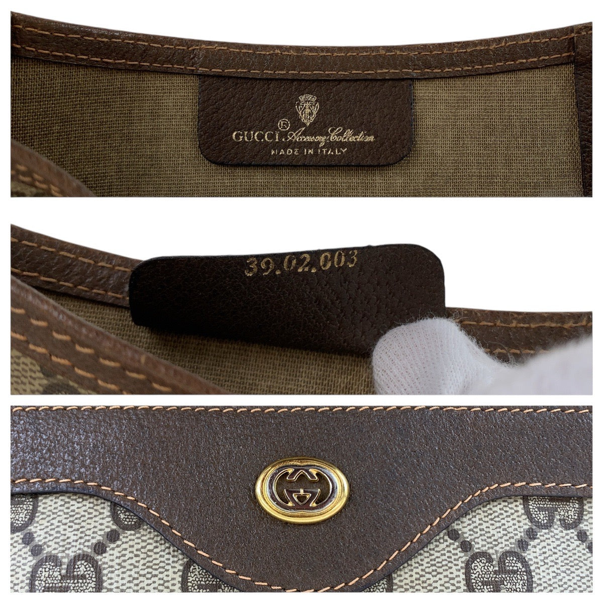 GUCCI Tote Bag 39 02 003 GG Supreme canvas, leather Brown Tote Bag Shoulder Bag Old Gucci Shelly Line Women Used Authentic