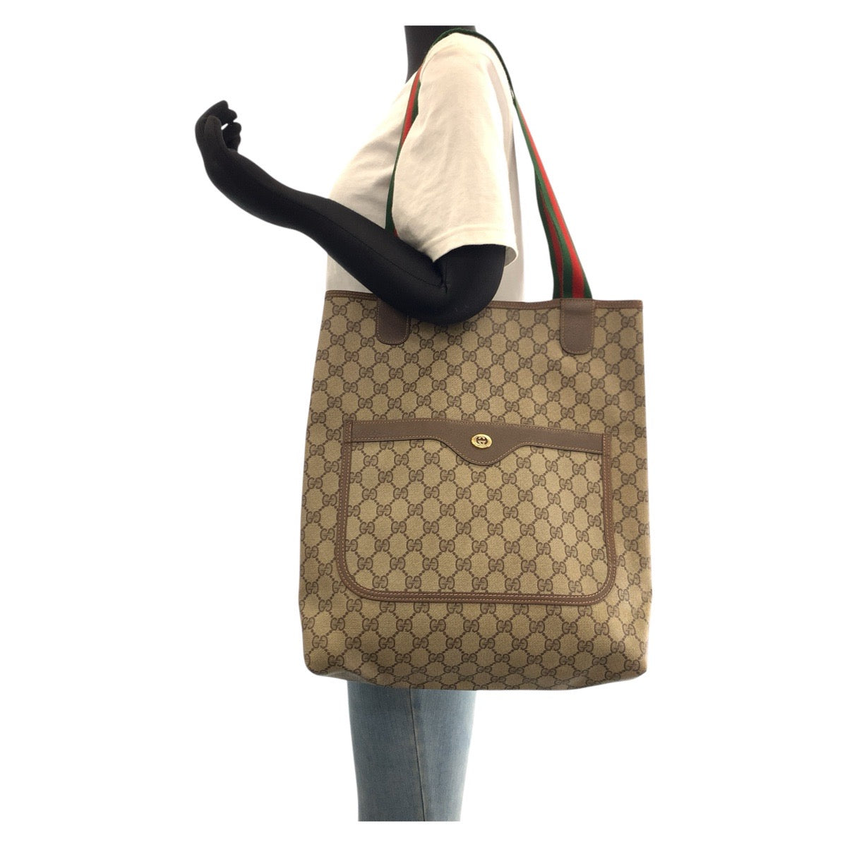 GUCCI Tote Bag 39 02 003 GG Supreme canvas, leather Brown Tote Bag Shoulder Bag Old Gucci Shelly Line Women Used Authentic