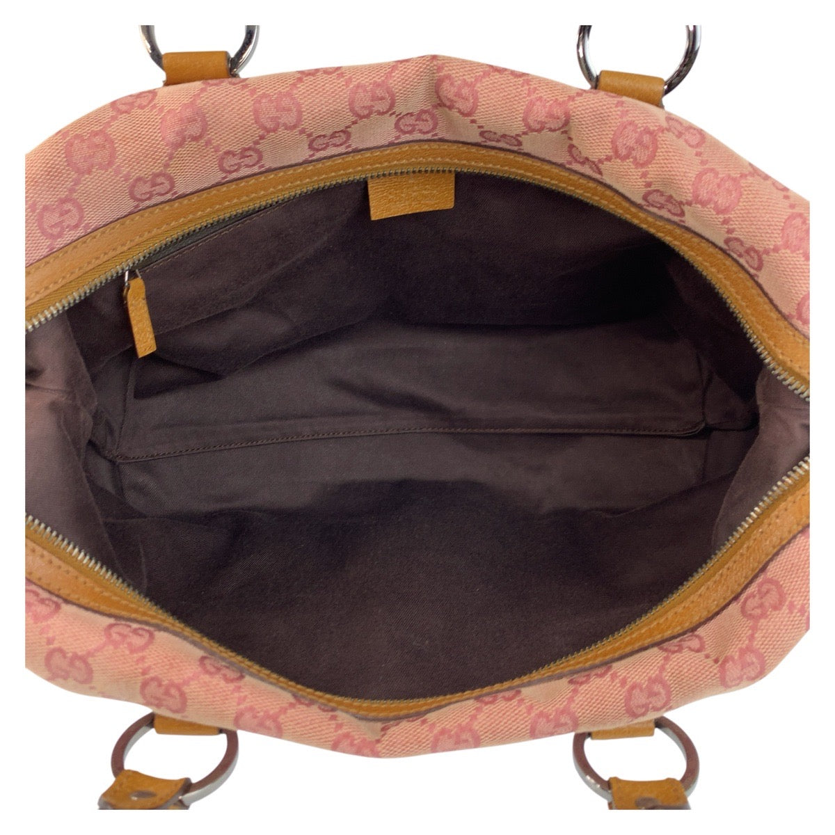 GUCCI Handbag 113009 GG canvas, leather Pink Camel SilverMetal Women Used Authentic