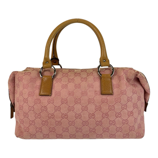 GUCCI Handbag 113009 GG canvas, leather Pink Camel SilverMetal Women Used Authentic