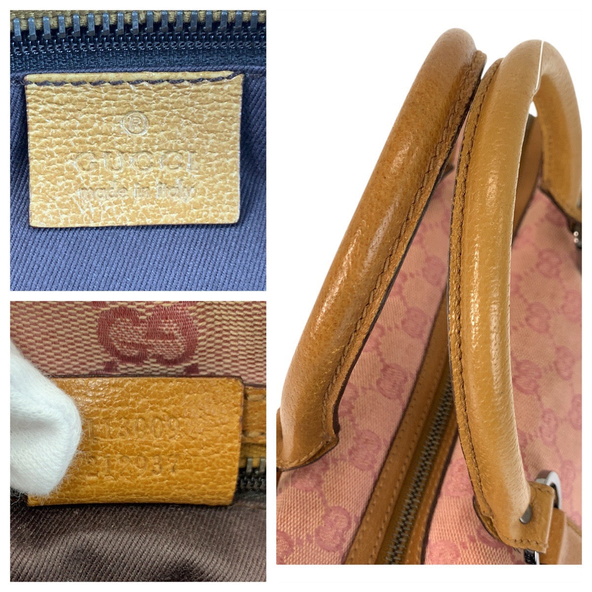 GUCCI Handbag 113009 GG canvas, leather Pink Camel SilverMetal Women Used Authentic
