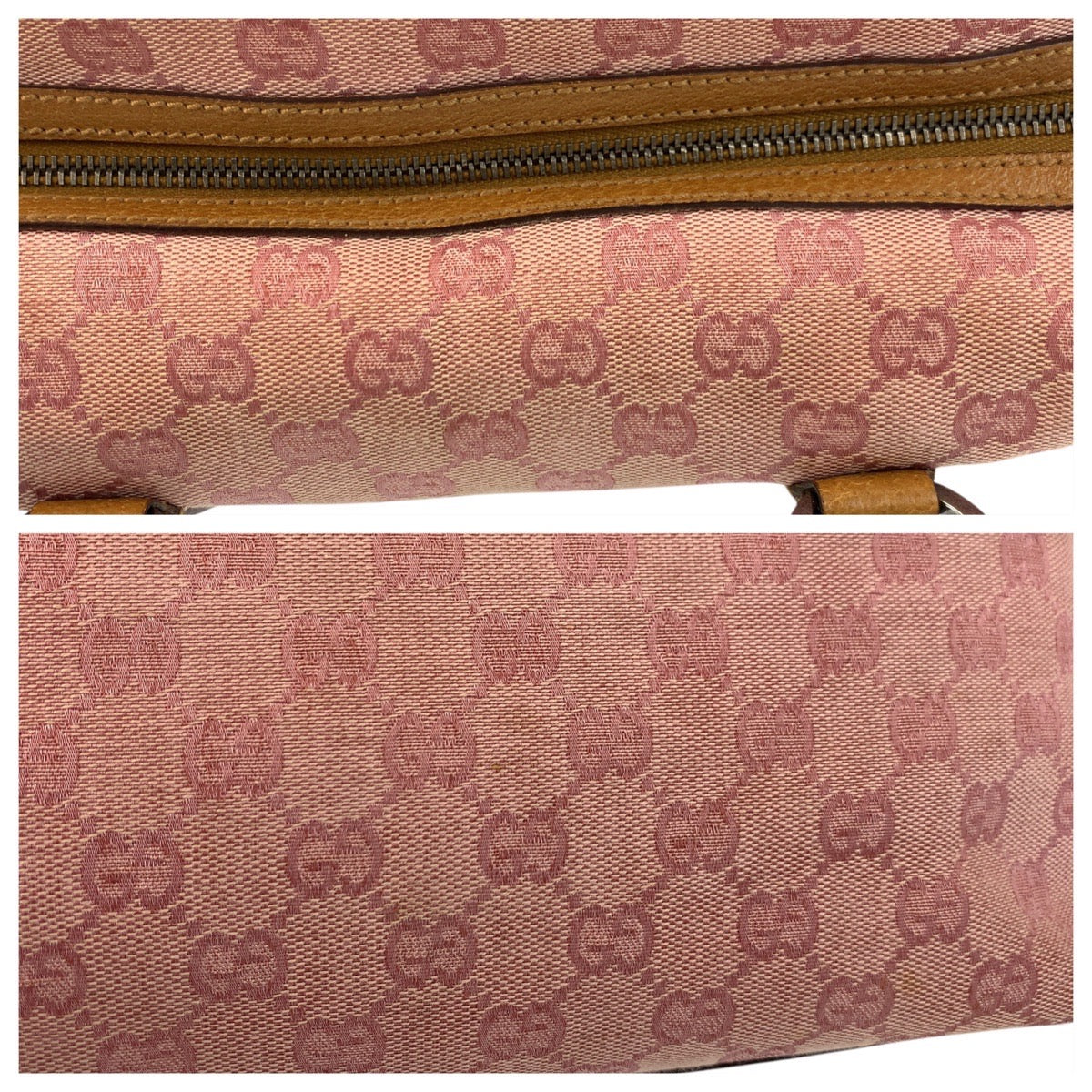 GUCCI Handbag 113009 GG canvas, leather Pink Camel SilverMetal Women Used Authentic