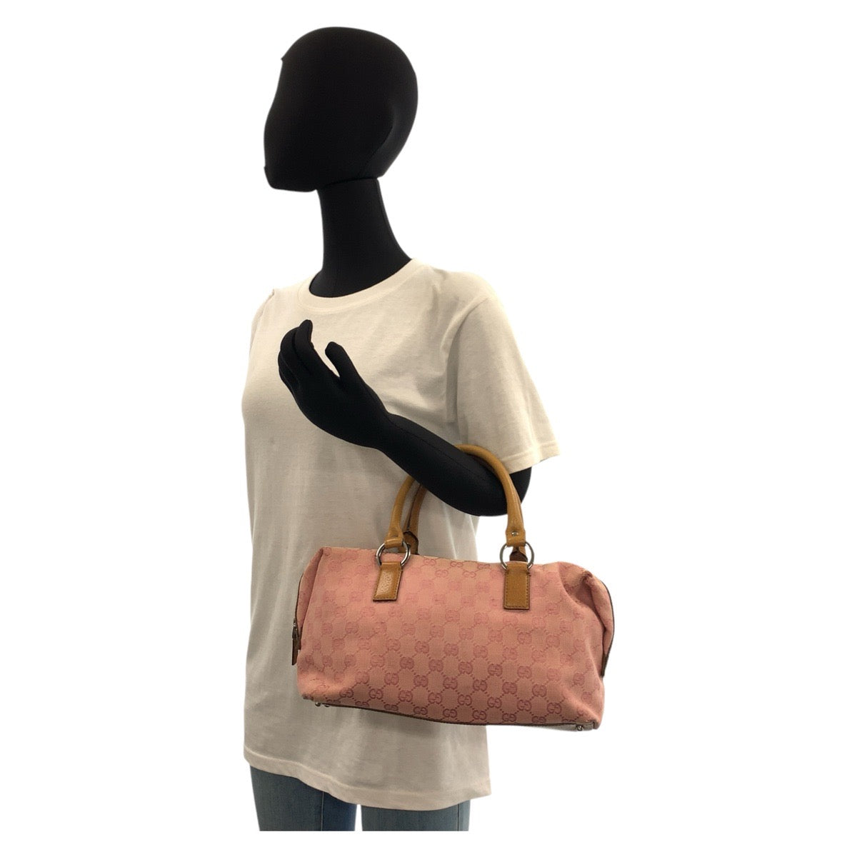 GUCCI Handbag 113009 GG canvas, leather Pink Camel SilverMetal Women Used Authentic