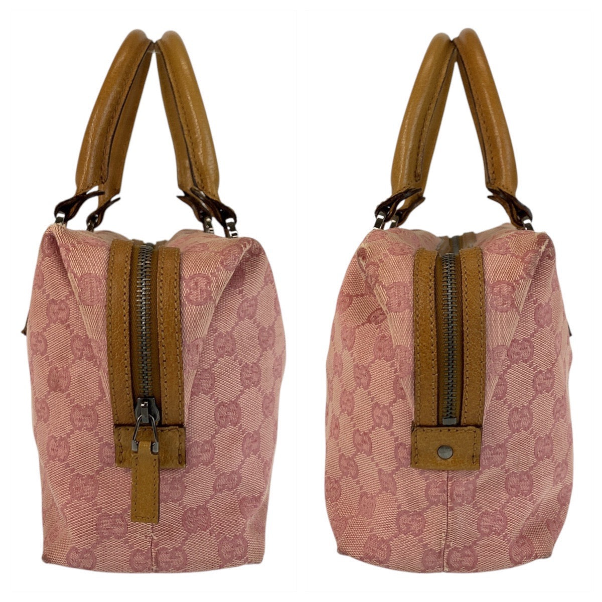 GUCCI Handbag 113009 GG canvas, leather Pink Camel SilverMetal Women Used Authentic