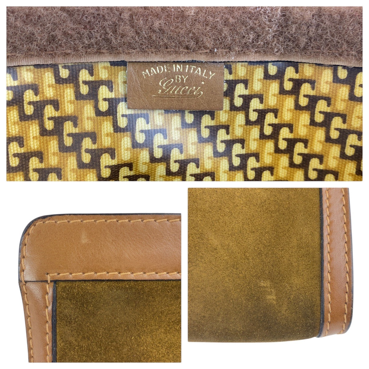 GUCCI Clutch bag Suede, Leather Brown multicolor Clutch bag business bag Old Gucci Shelly Line mens Used Authentic