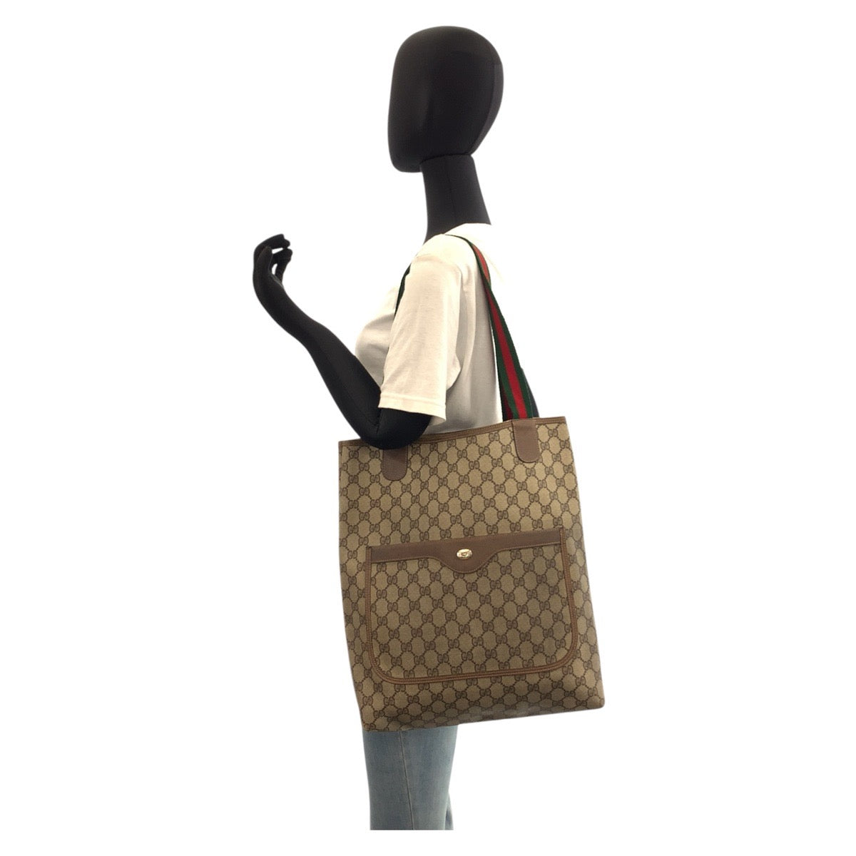 GUCCI Tote Bag 39 02 003 GG Supreme canvas, leather Beige brown Tote Bag Shoulder Bag Sherry Line Old Gucci Women Used Authentic