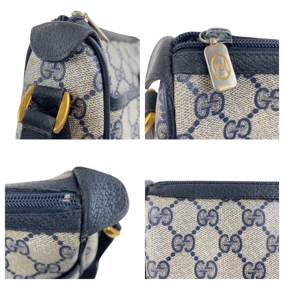 GUCCI Shoulder Bag 89 02 032 GG Supreme canvas, leather Navy Gold Metal Crossbody Shoulder Bag Old Gucci Shelly Line Women Used Authentic