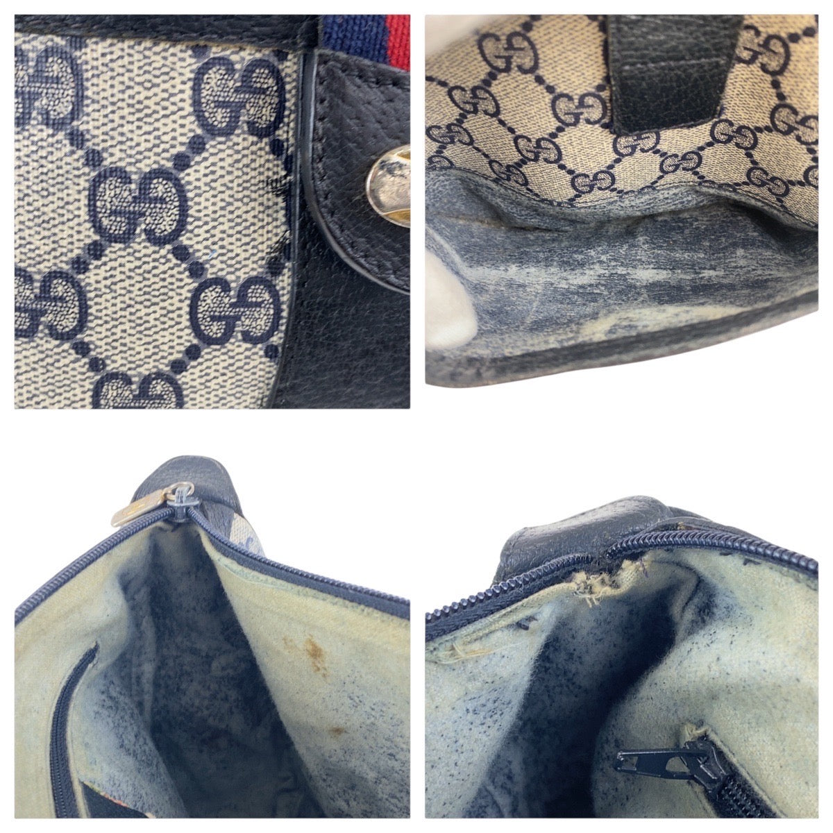 GUCCI Shoulder Bag 89 02 032 GG Supreme canvas, leather Navy Gold Metal Crossbody Shoulder Bag Old Gucci Shelly Line Women Used Authentic