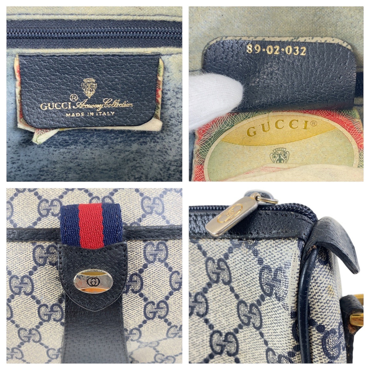 GUCCI Shoulder Bag 89 02 032 GG Supreme canvas, leather Navy Gold Metal Crossbody Shoulder Bag Old Gucci Shelly Line Women Used Authentic