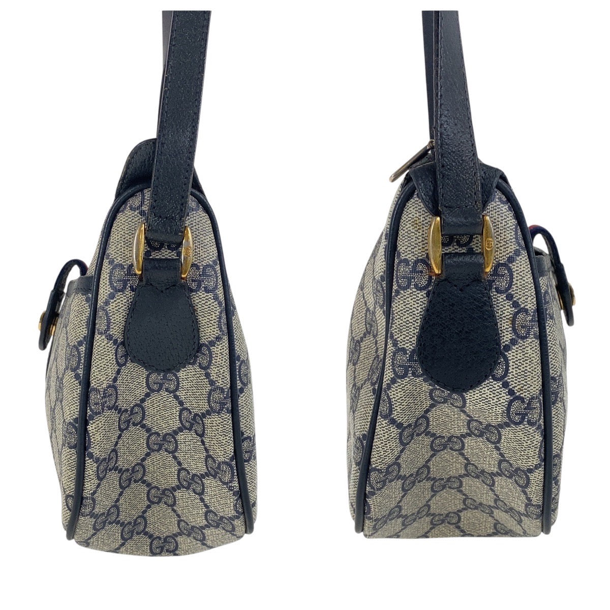 GUCCI Shoulder Bag 89 02 032 GG Supreme canvas, leather Navy Gold Metal Crossbody Shoulder Bag Old Gucci Shelly Line Women Used Authentic