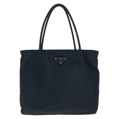 PRADA Tote Bag Nylon Black SilverMetal Tote Bag handbag Test Triangle With logo Women Used Authentic