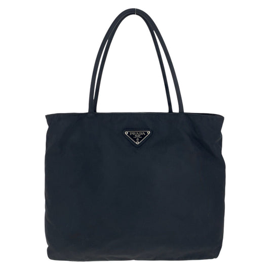 PRADA Tote Bag Nylon Black SilverMetal Tote Bag handbag Test Triangle With logo Women Used Authentic