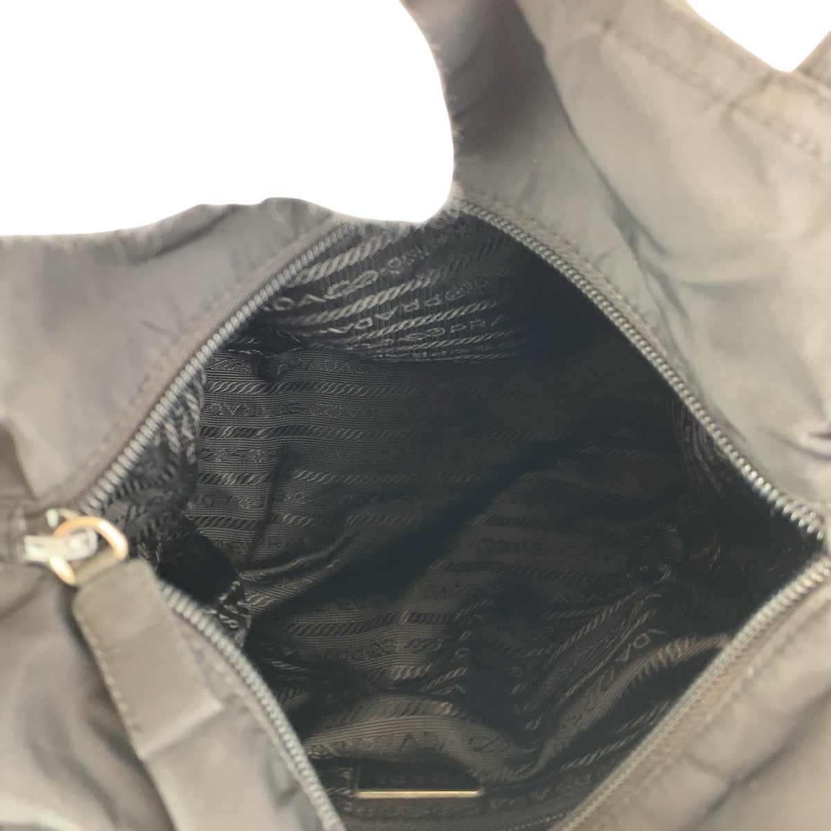 PRADA Tote Bag Nylon Black SilverMetal Tote Bag handbag Test Triangle With logo Women Used Authentic