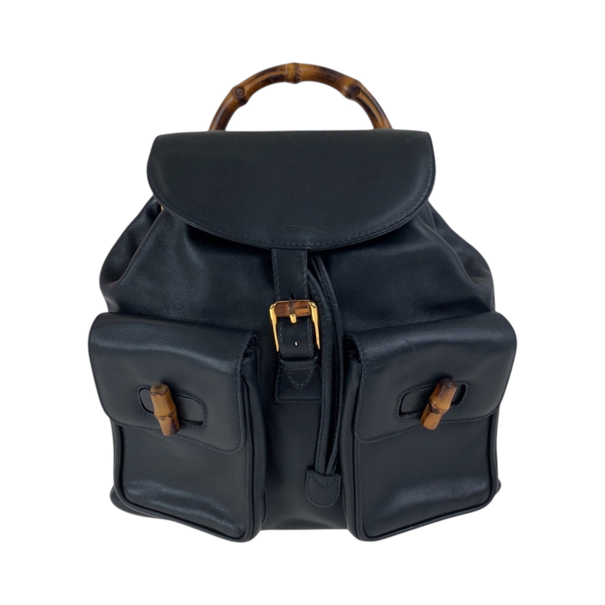 GUCCI Backpack 003 2058 0016 leather Black Brown Gold Metal Backpack Backpack Bamboo Women Used Authentic