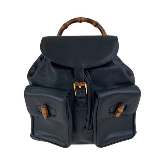 GUCCI Backpack 003 2058 0016 leather Black Brown Gold Metal Backpack Backpack Bamboo Women Used Authentic