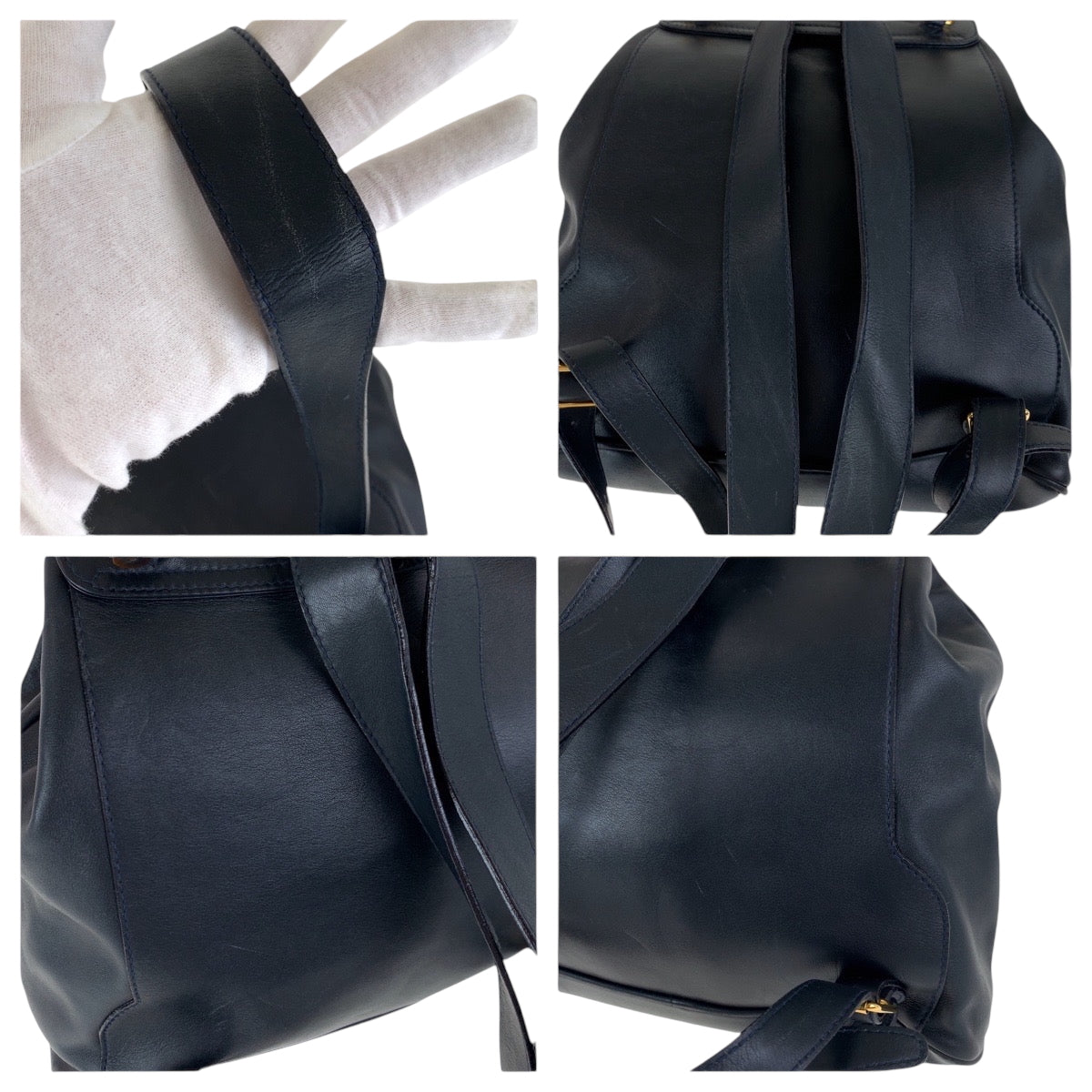 GUCCI Backpack 003 2058 0016 leather Black Brown Gold Metal Backpack Backpack Bamboo Women Used Authentic