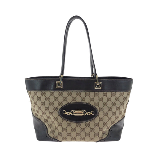 GUCCI Tote Bag 145993 GG canvas Beige Brown Gold Metal Tote Bag Shoulder Bag Women Used Authentic