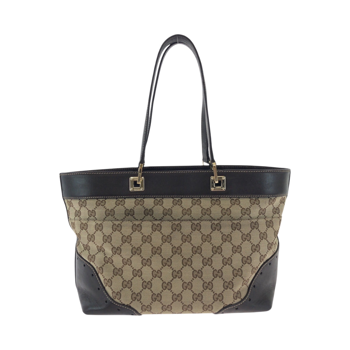 GUCCI Tote Bag 145993 GG canvas Beige Brown Gold Metal Tote Bag Shoulder Bag Women Used Authentic