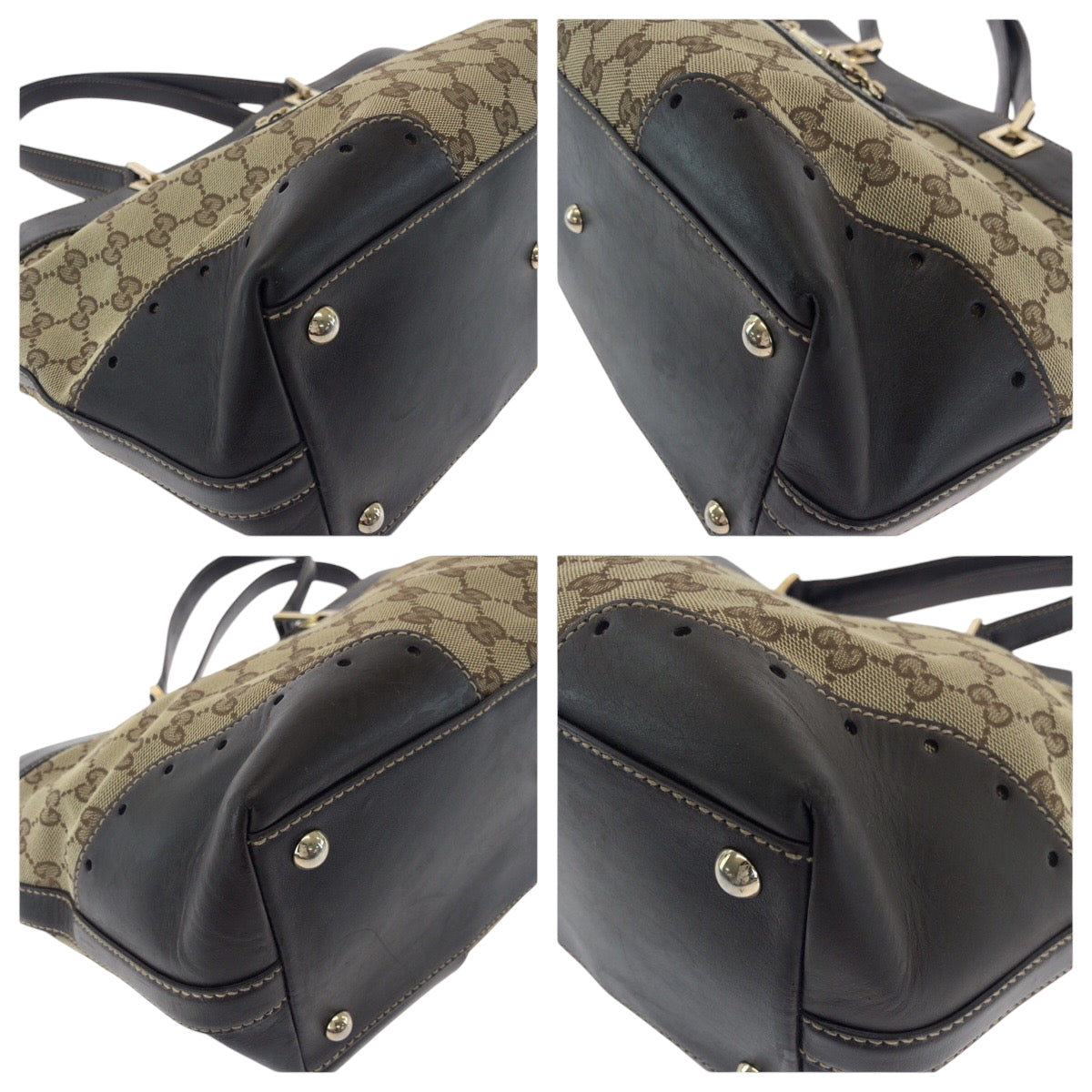 GUCCI Tote Bag 145993 GG canvas Beige Brown Gold Metal Tote Bag Shoulder Bag Women Used Authentic