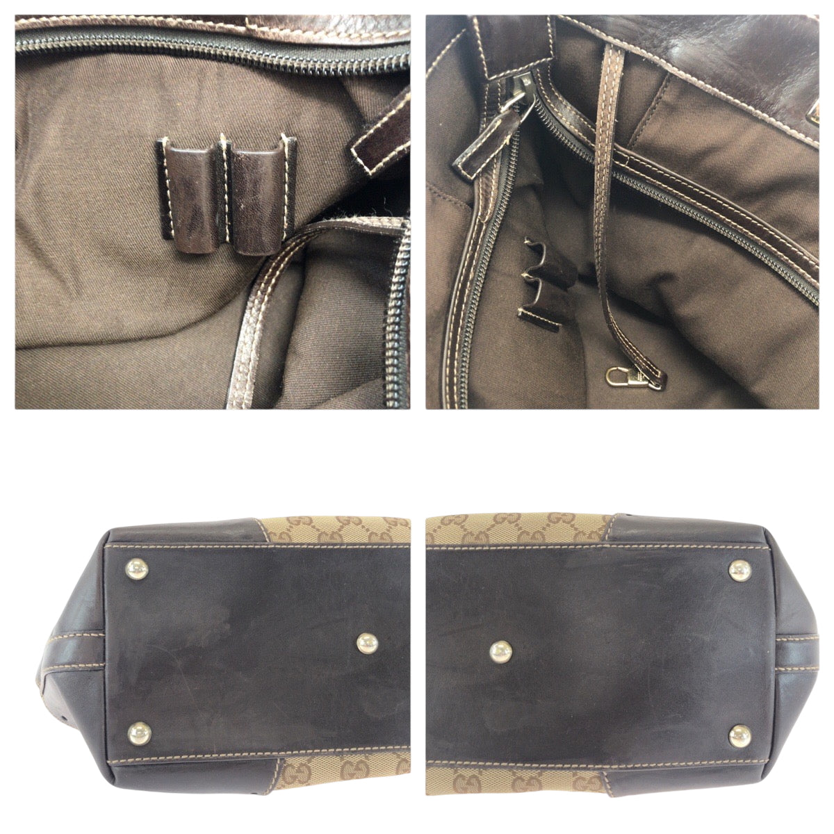 GUCCI Tote Bag 145993 GG canvas Beige Brown Gold Metal Tote Bag Shoulder Bag Women Used Authentic