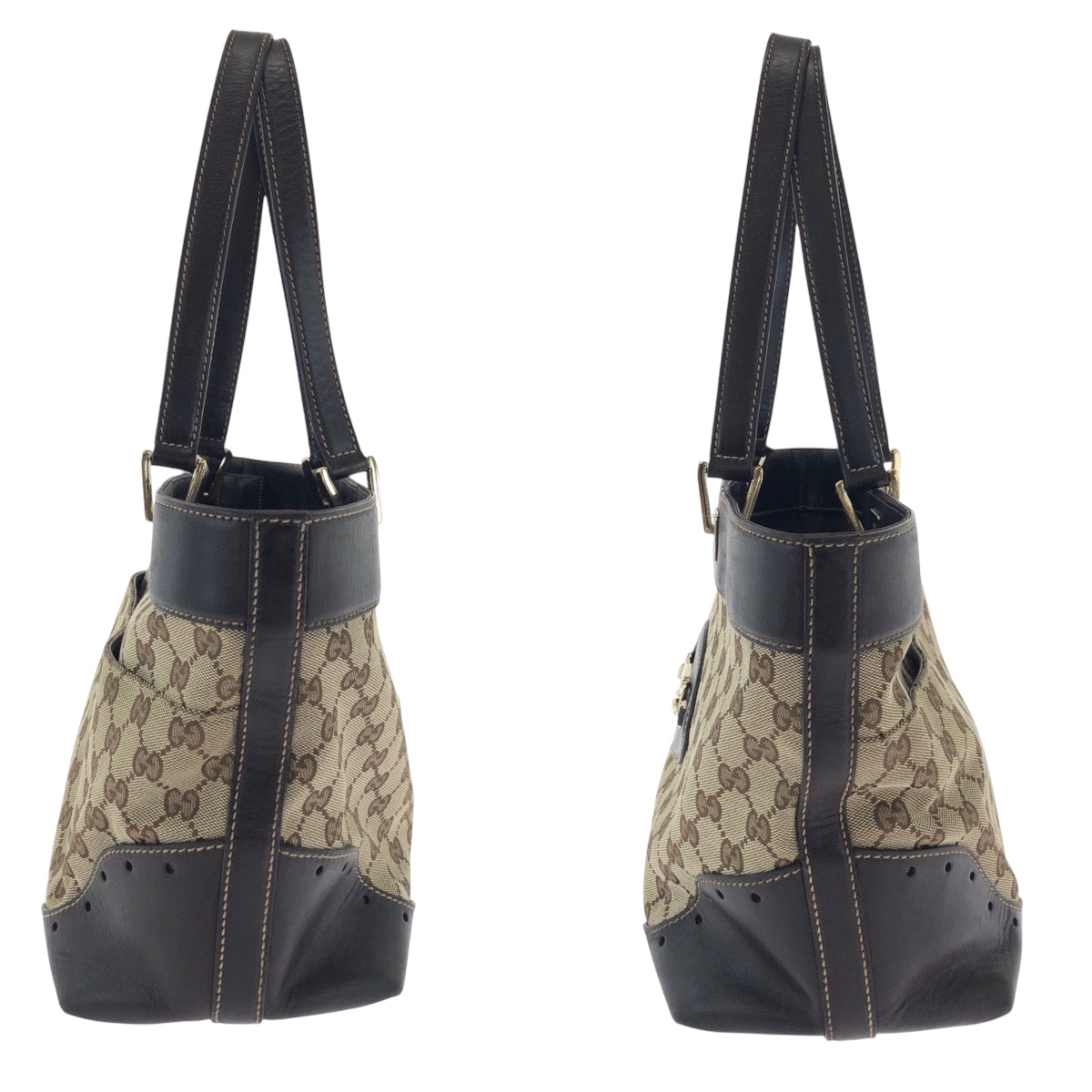GUCCI Tote Bag 145993 GG canvas Beige Brown Gold Metal Tote Bag Shoulder Bag Women Used Authentic