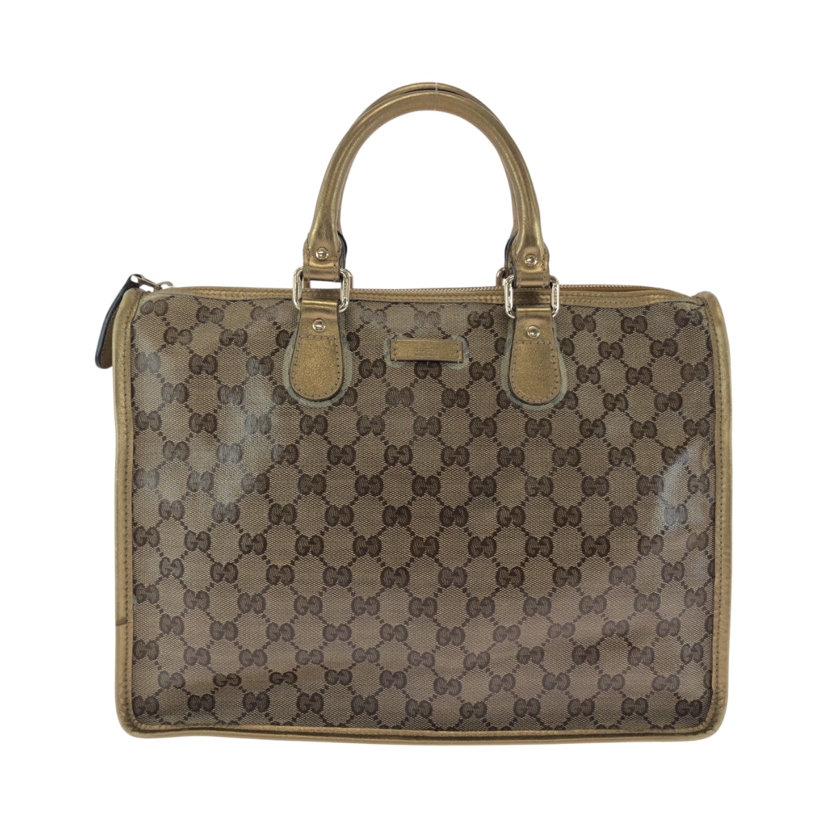 GUCCI Tote Bag 190259 PVC Brown Gold Gold Metal Tote Bag handbag GG crystal Women Used Authentic