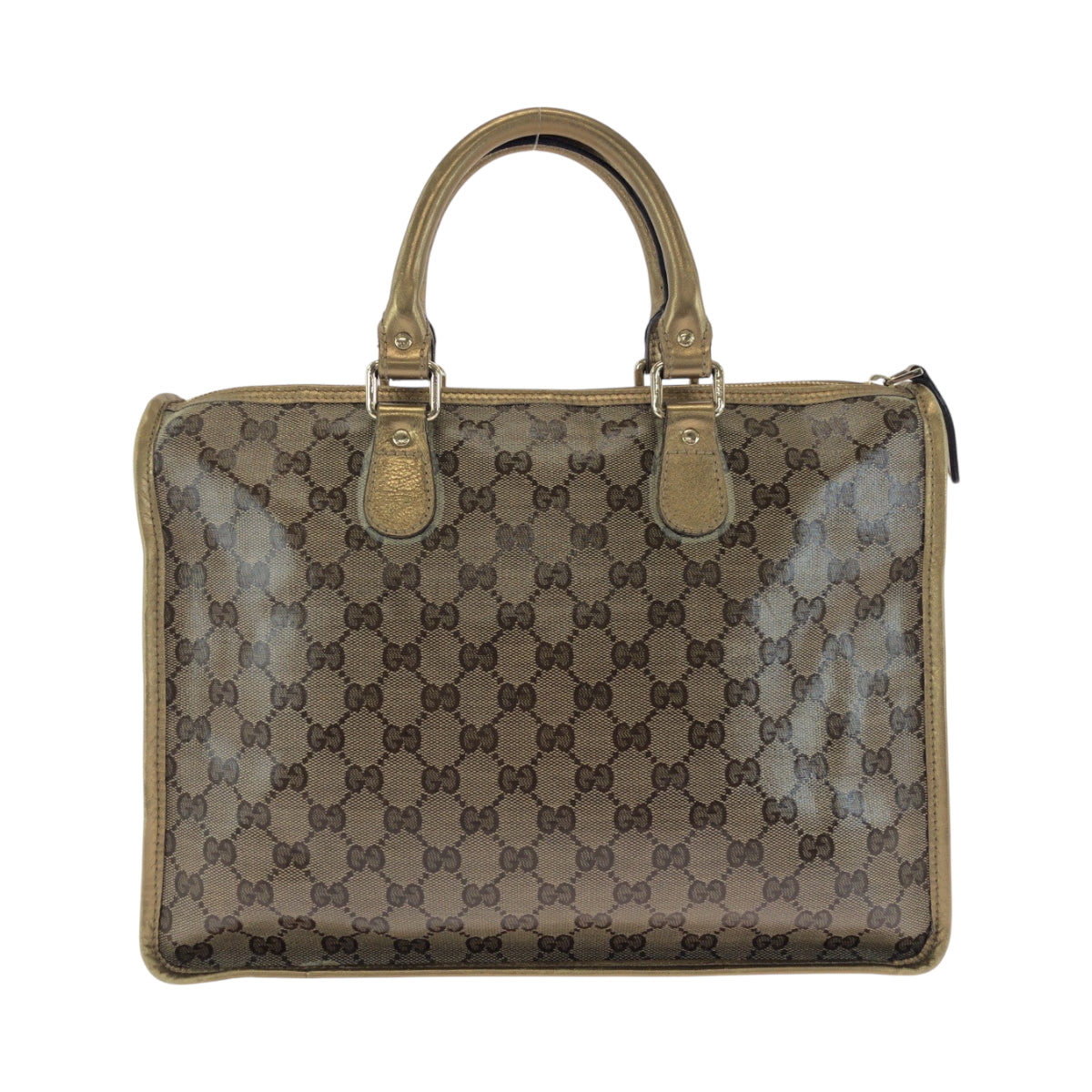 GUCCI Tote Bag 190259 PVC Brown Gold Gold Metal Tote Bag handbag GG crystal Women Used Authentic