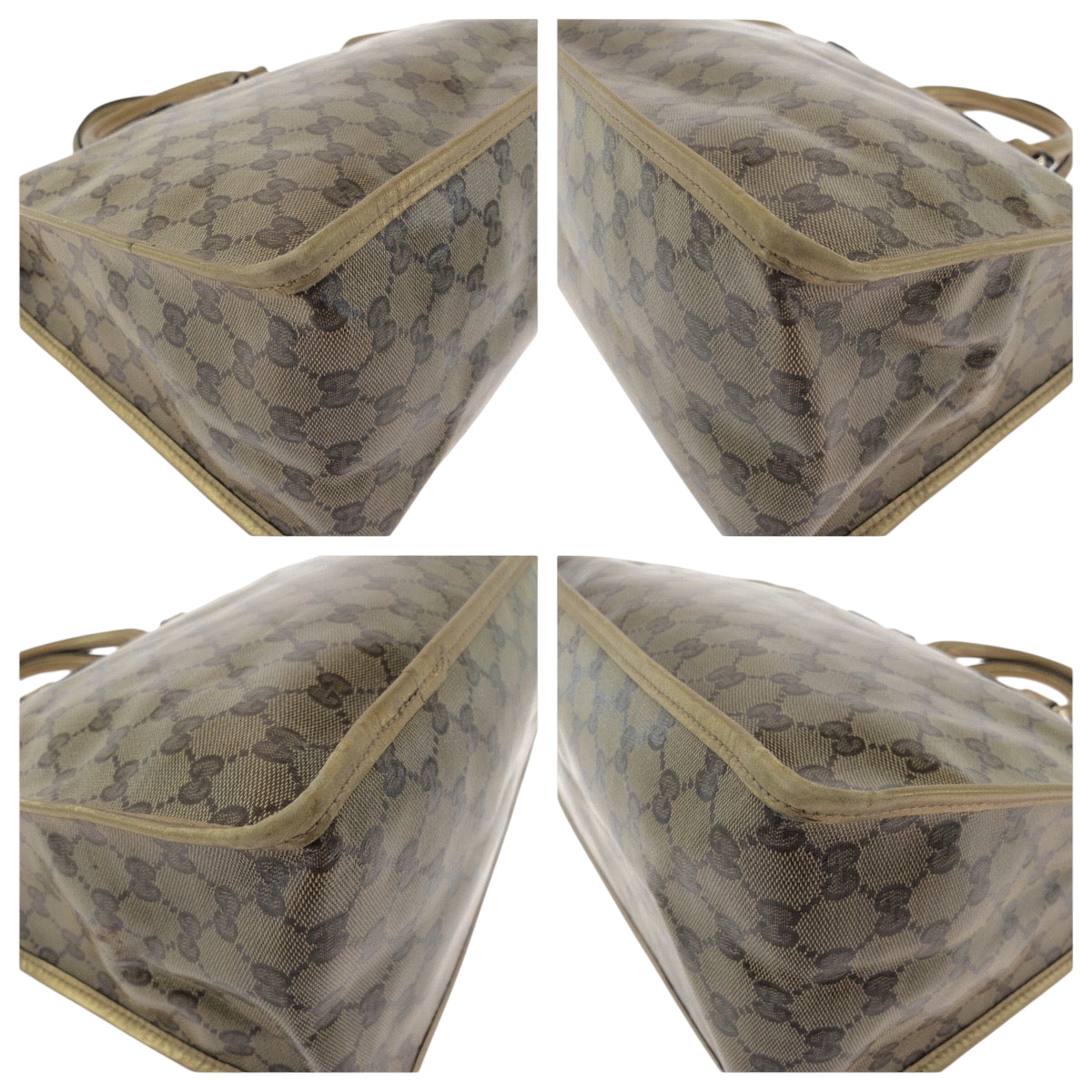GUCCI Tote Bag 190259 PVC Brown Gold Gold Metal Tote Bag handbag GG crystal Women Used Authentic
