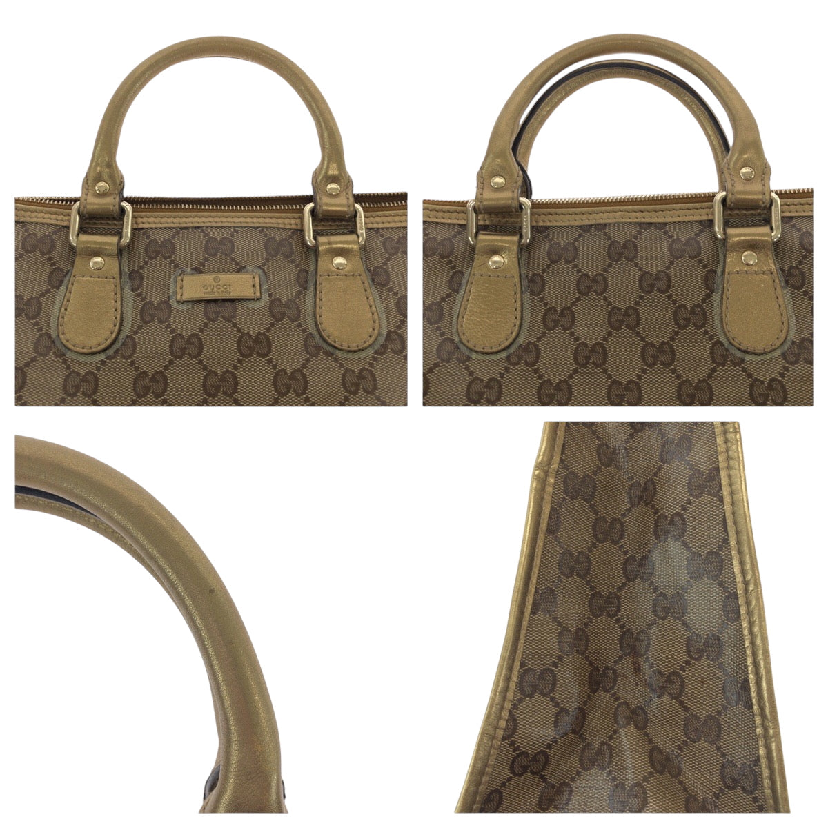 GUCCI Tote Bag 190259 PVC Brown Gold Gold Metal Tote Bag handbag GG crystal Women Used Authentic