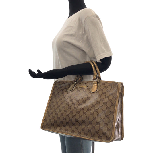 GUCCI Tote Bag 190259 PVC Brown Gold Gold Metal Tote Bag handbag GG crystal Women Used Authentic