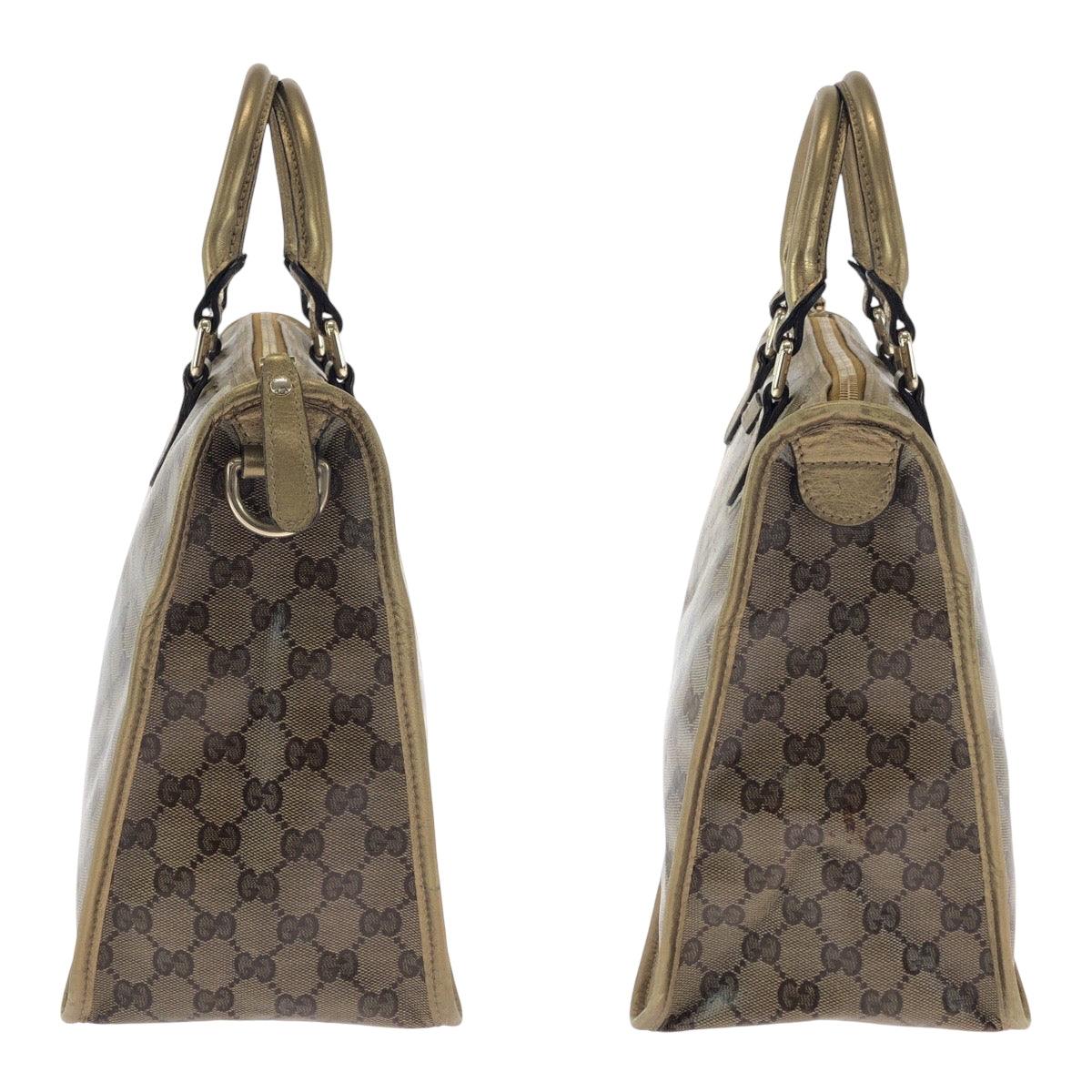 GUCCI Tote Bag 190259 PVC Brown Gold Gold Metal Tote Bag handbag GG crystal Women Used Authentic