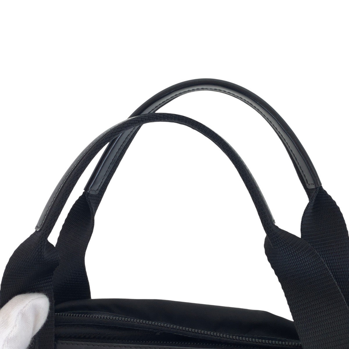 PRADA Tote Bag Nylon, Leather Black SilverMetal Tote Bag Mini Boston Duffel bag Test Triangle With logo Women Used Authentic
