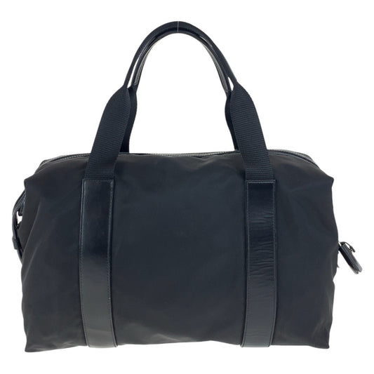 PRADA Tote Bag Nylon, Leather Black SilverMetal Tote Bag Mini Boston Duffel bag Test Triangle With logo Women Used Authentic