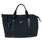 PRADA Tote Bag Nylon, Leather Black SilverMetal Tote Bag Mini Boston Duffel bag Test Triangle With logo Women Used Authentic