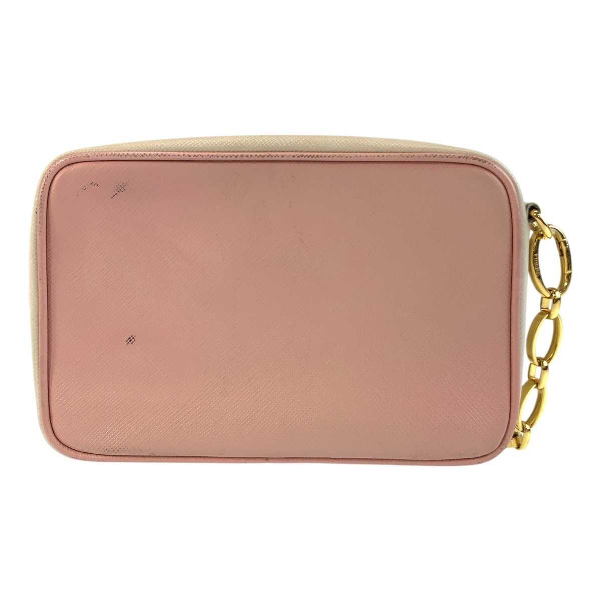 PRADA Shoulder Bag leather Pink Gold Metal Shoulder Bag pochette Safiano Women Used Authentic