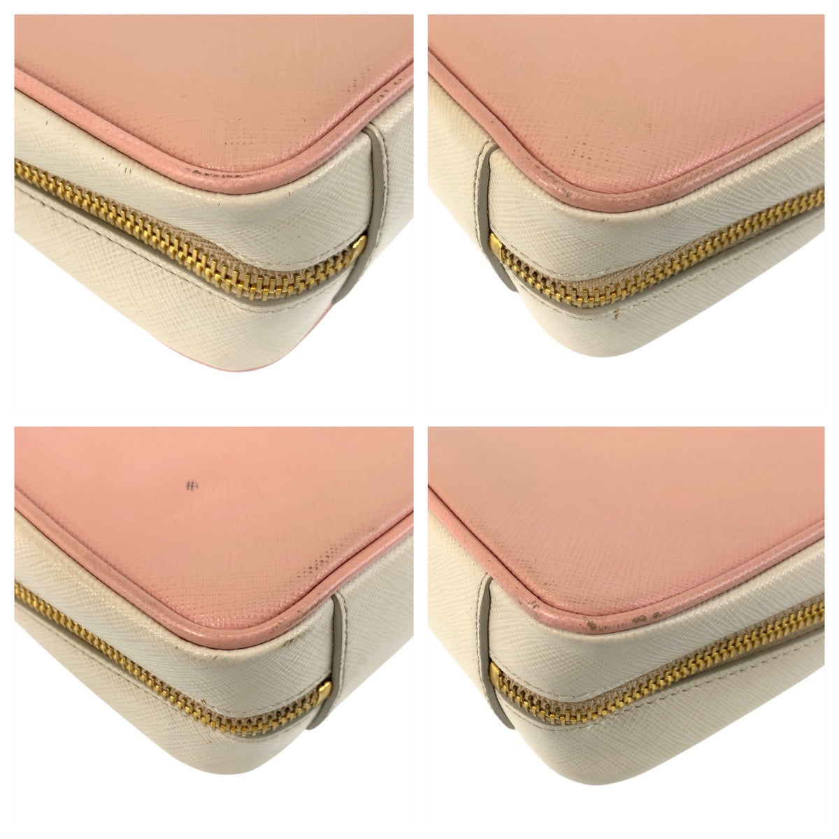 PRADA Shoulder Bag leather Pink Gold Metal Shoulder Bag pochette Safiano Women Used Authentic